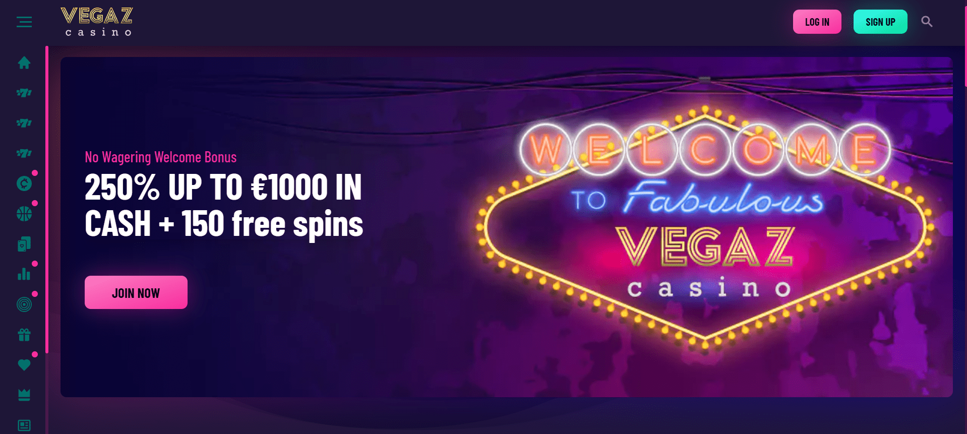 Vegaz casino lobby bonus