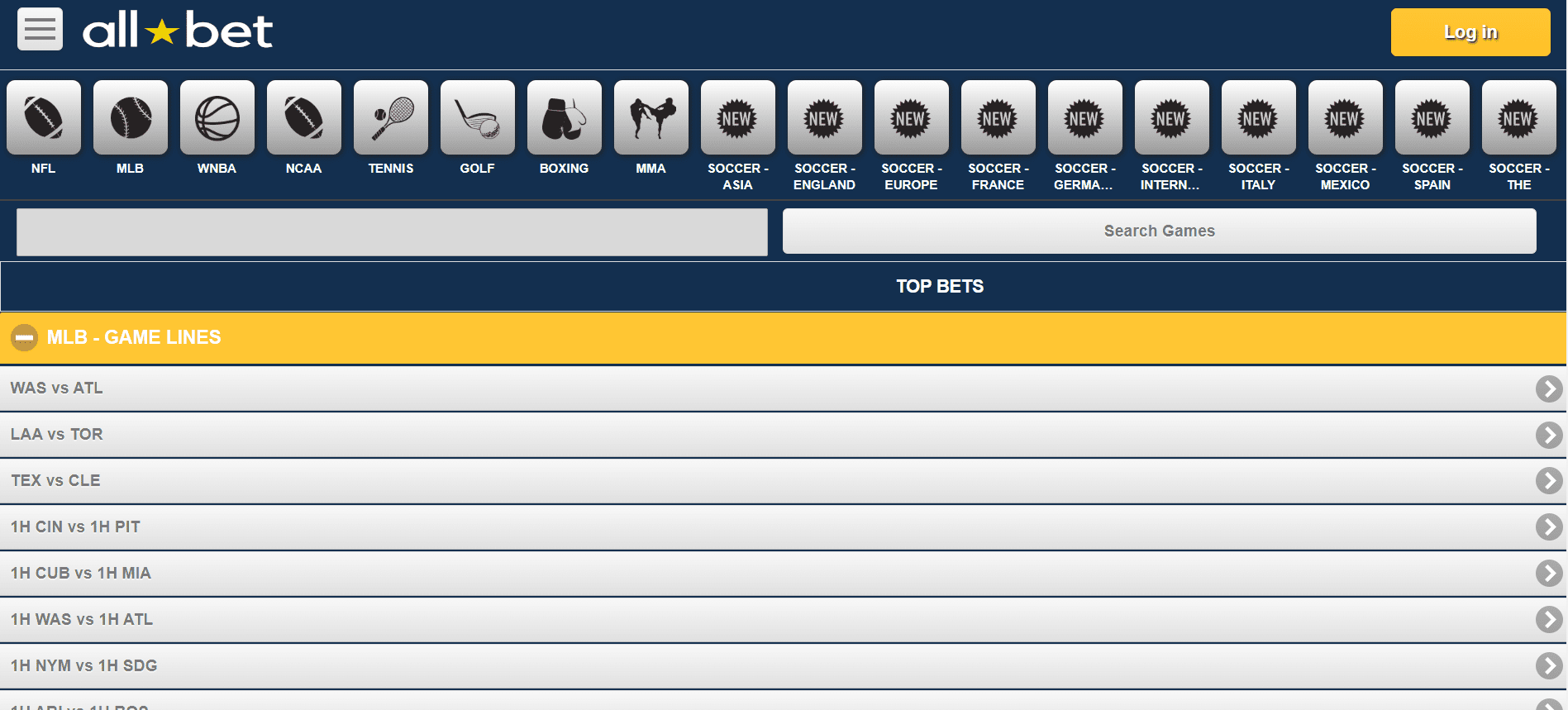 AllBet Sportsbook screenshot